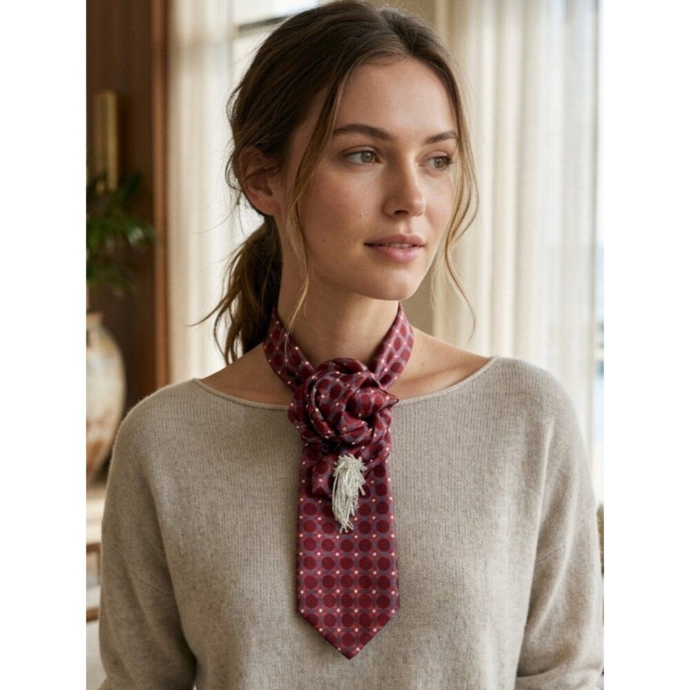 Arrow Silk Red Dot Statement Tie Necklace